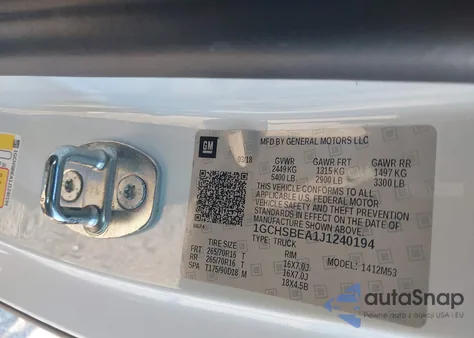 2018 Chevrolet Colorado Wt z USA, uszkodzony, nr VIN 1GCHSBEA1J1240194